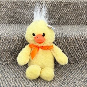 Yellow Plush Duck Toy with Orange Bow